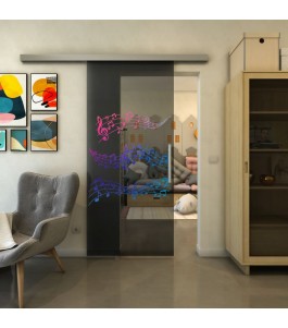 Glasschiebetür SLIM-LINE - Fineprint Model 128 Verlauf auf Grauglas