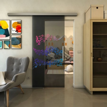 Glasschiebetür SLIM-LINE - Fineprint Model 128 Verlauf auf Grauglas