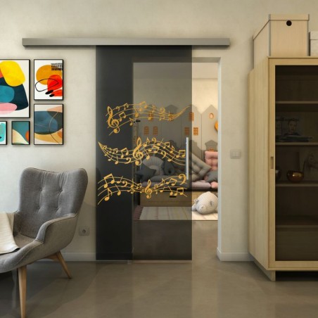 Glasschiebetür SLIM-LINE - Fineprint Model 128 Gold auf Grauglas