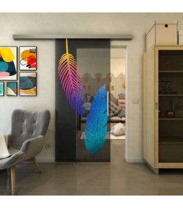 Glasschiebetür SLIM-LINE - Fineprint Model 129 Verlauf auf Grauglas