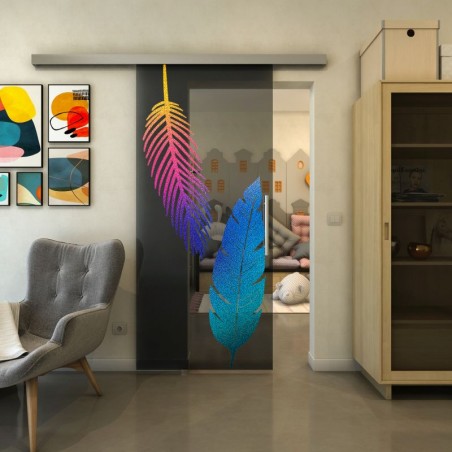 Glasschiebetür SLIM-LINE - Fineprint Model 129 Verlauf auf Grauglas