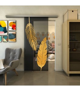 Glasschiebetür SLIM-LINE - Fineprint Model 129 Gold auf Grauglas