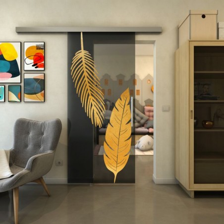 Glasschiebetür SLIM-LINE - Fineprint Model 129 Gold auf Grauglas