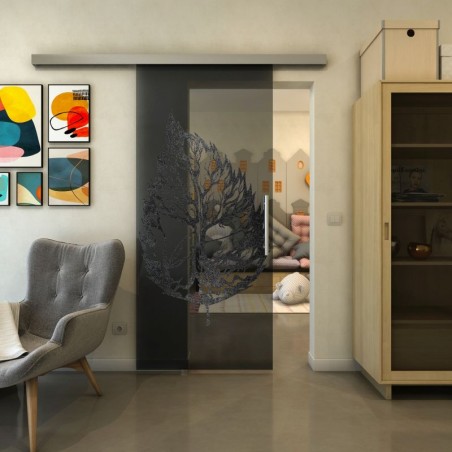 Glasschiebetür SLIM-LINE - Fineprint Model 130 Schwarz auf Grauglas