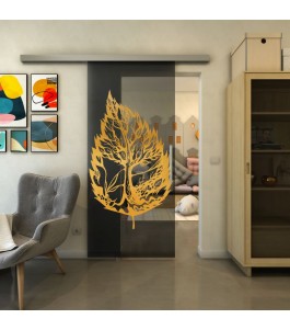 Glasschiebetür SLIM-LINE - Fineprint Model 130 Gold auf Grauglas