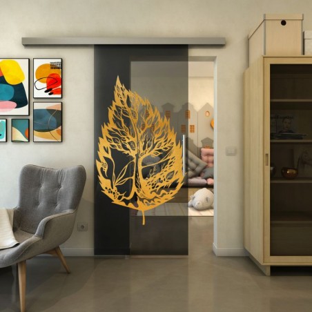 Glasschiebetür SLIM-LINE - Fineprint Model 130 Gold auf Grauglas
