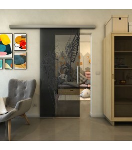 Glasschiebetür SLIM-LINE - Fineprint Model 131 Schwarz auf Grauglas