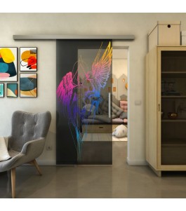 Glasschiebetür SLIM-LINE - Fineprint Model 131 Verlauf auf Grauglas