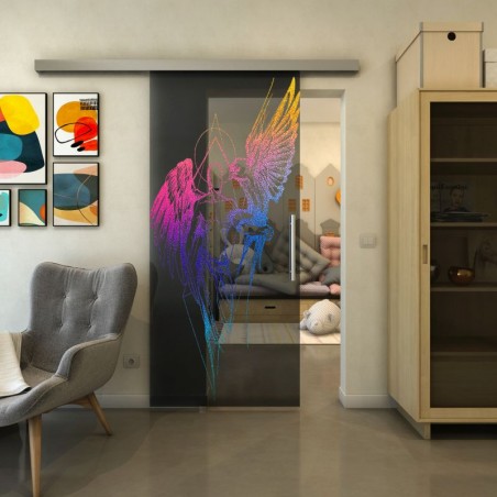 Glasschiebetür SLIM-LINE - Fineprint Model 131 Verlauf auf Grauglas