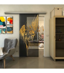 Glasschiebetür SLIM-LINE - Fineprint Model 131 Gold auf Grauglas