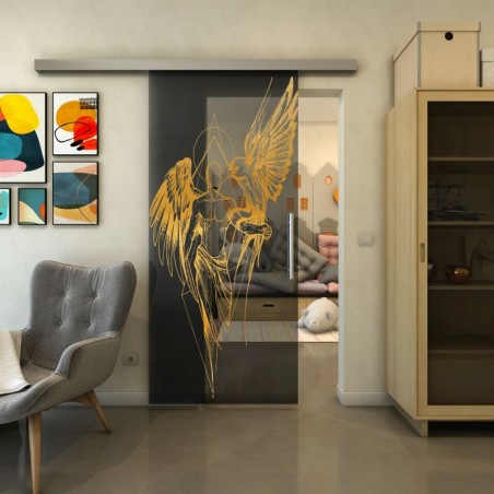 Glasschiebetür SLIM-LINE - Fineprint Model 131 Gold auf Grauglas