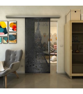 Glasschiebetür SLIM-LINE - Fineprint Model 132 Schwarz auf Grauglas