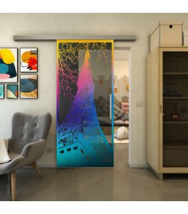 Glasschiebetür SLIM-LINE - Fineprint Model 132 Verlauf auf Grauglas