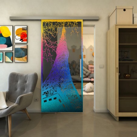 Glasschiebetür SLIM-LINE - Fineprint Model 132 Verlauf auf Grauglas