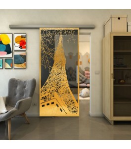 Glasschiebetür SLIM-LINE - Fineprint Model 132 Gold auf Grauglas