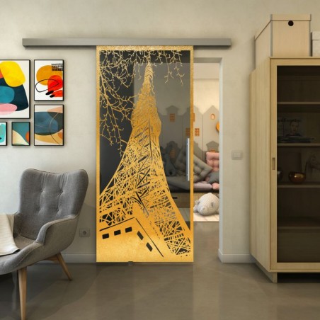 Glasschiebetür SLIM-LINE - Fineprint Model 132 Gold auf Grauglas