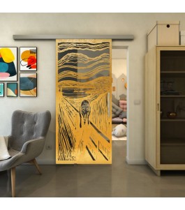 Glasschiebetür SLIM-LINE - Fineprint Model 133 Gold auf Grauglas