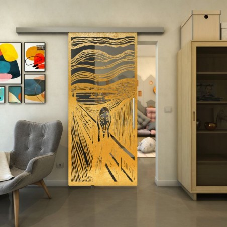 Glasschiebetür SLIM-LINE - Fineprint Model 133 Gold auf Grauglas