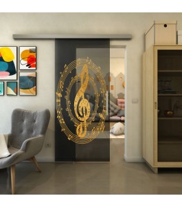 Glasschiebetür SLIM-LINE - Fineprint Model 134 Gold auf Grauglas