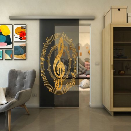Glasschiebetür SLIM-LINE - Fineprint Model 134 Gold auf Grauglas