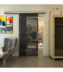 Glasschiebetür SLIM-LINE - Fineprint Model 135 Schwarz auf Grauglas