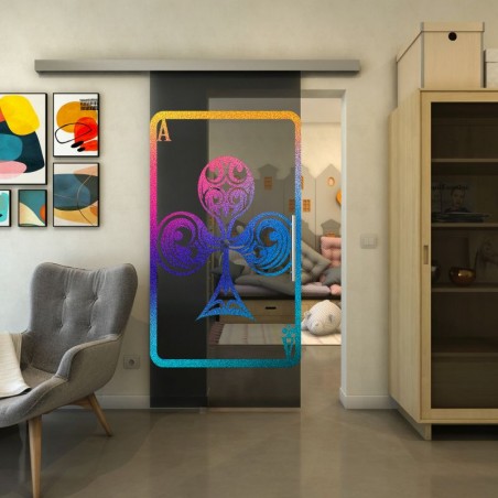 Glasschiebetür SLIM-LINE - Fineprint Model 135 Verlauf auf Grauglas