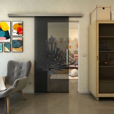 Glasschiebetür SLIM-LINE - Fineprint Model 136 Schwarz auf Grauglas