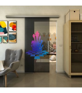 Glasschiebetür SLIM-LINE - Fineprint Model 136 Verlauf auf Grauglas