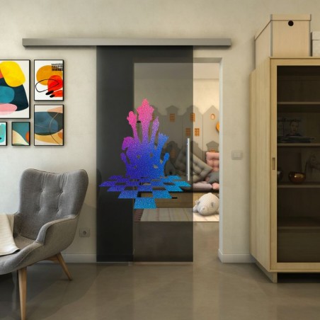 Glasschiebetür SLIM-LINE - Fineprint Model 136 Verlauf auf Grauglas