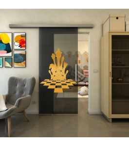 Glasschiebetür SLIM-LINE - Fineprint Model 136 Gold auf Grauglas