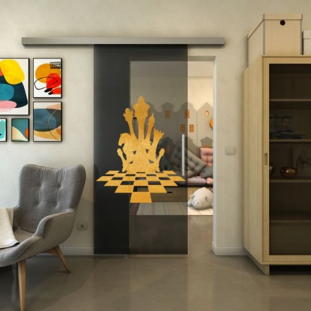 Glasschiebetür SLIM-LINE - Fineprint Model 136 Gold auf Grauglas