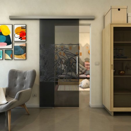 Glasschiebetür SLIM-LINE - Fineprint Model 137 Schwarz auf Grauglas