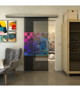 Glasschiebetür SLIM-LINE - Fineprint Model 137 Verlauf auf Grauglas