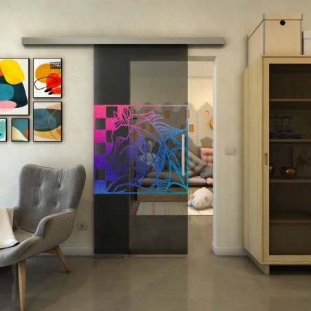 Glasschiebetür SLIM-LINE - Fineprint Model 137 Verlauf auf Grauglas