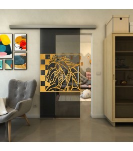 Glasschiebetür SLIM-LINE - Fineprint Model 137 Gold auf Grauglas