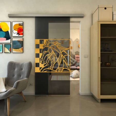 Glasschiebetür SLIM-LINE - Fineprint Model 137 Gold auf Grauglas