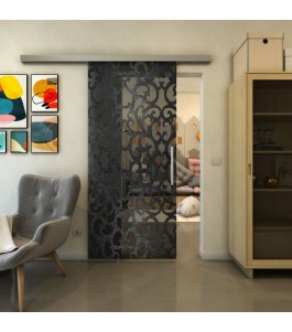Glasschiebetür SLIM-LINE - Fineprint Model 139 Schwarz auf Grauglas