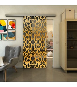 Glasschiebetür SLIM-LINE - Fineprint Model 139 Gold auf Grauglas