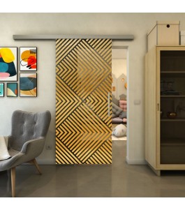 Glasschiebetür SLIM-LINE - Fineprint Model 140 Gold auf Grauglas