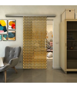 Glasschiebetür SLIM-LINE - Fineprint Model 141 Gold auf Grauglas