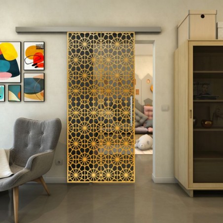 Glasschiebetür SLIM-LINE - Fineprint Model 143 Gold auf Grauglas
