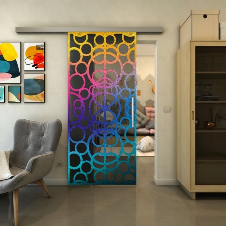 Glasschiebetür SLIM-LINE - Fineprint Model 144 Verlauf auf Grauglas
