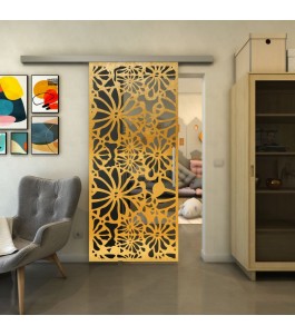 Glasschiebetür SLIM-LINE - Fineprint Model 145 Gold auf Grauglas