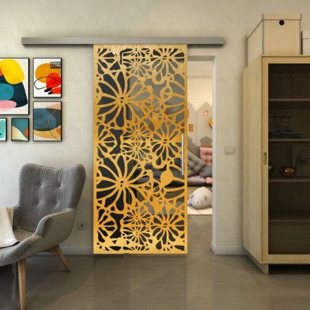 Glasschiebetür SLIM-LINE - Fineprint Model 145 Gold auf Grauglas