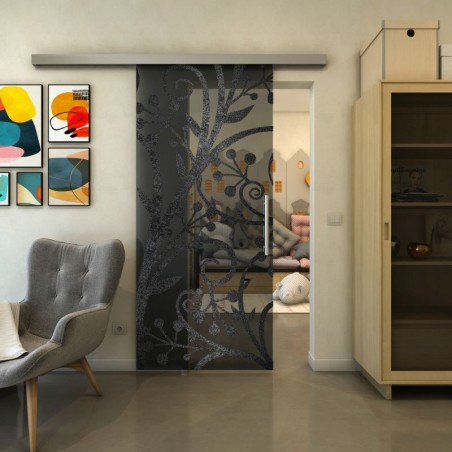 Glasschiebetür SLIM-LINE - Fineprint Model 146 Schwarz auf Grauglas