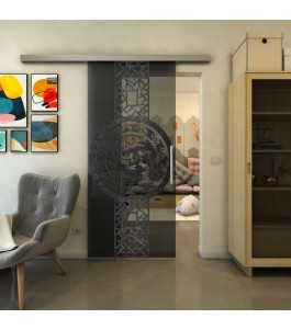 Glasschiebetür SLIM-LINE - Fineprint Model 151 Schwarz auf Grauglas