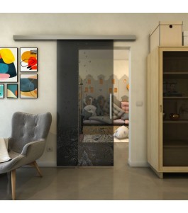 Glasschiebetür SLIM-LINE - Fineprint Model 155 Schwarz auf Grauglas