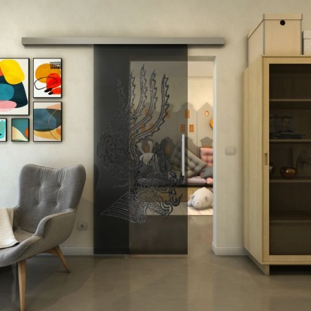 Glasschiebetür SLIM-LINE - Fineprint Model 157 Schwarz auf Grauglas