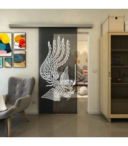 Glasschiebetür SLIM-LINE - Fineprint Model 157 Weiss auf Grauglas