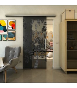Glasschiebetür SLIM-LINE - Fineprint Model 159 Schwarz auf Grauglas